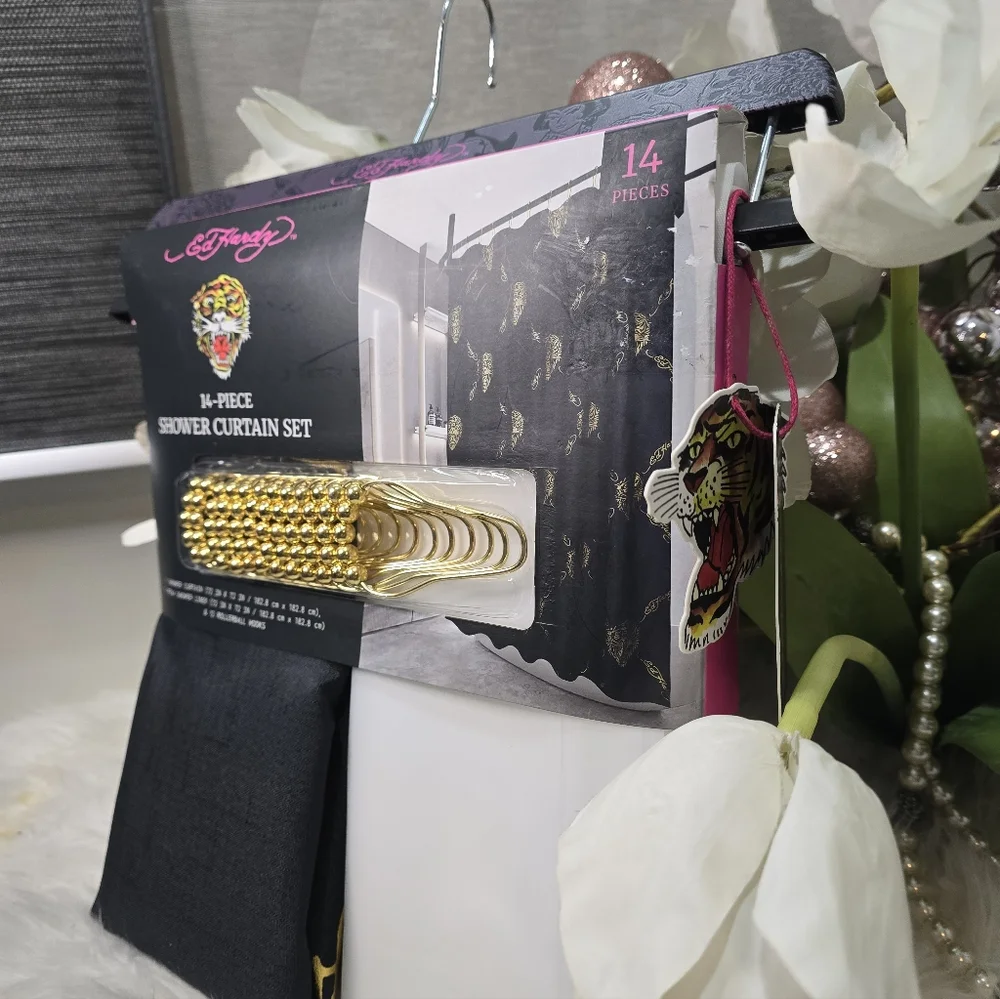 Ed Hardy 14 piece shower curtain set Brand new